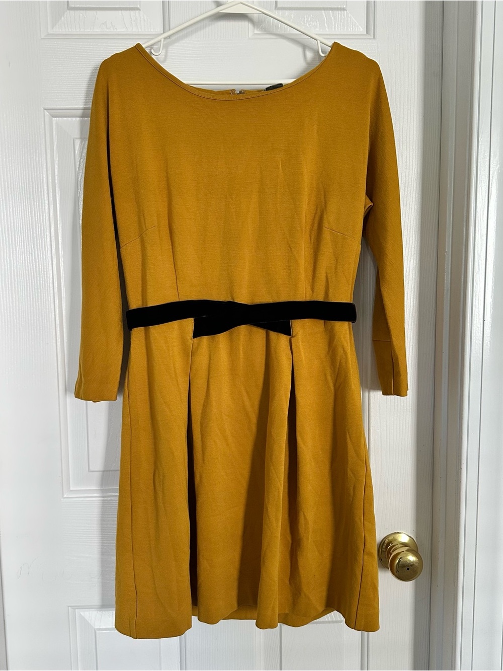 Anthropologie Girls From Savoy flute ponte dress in mustard color size Medium